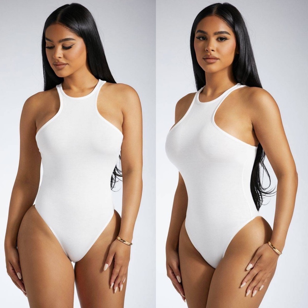 NAKED WARDROBE white Smooth Race bodysuit L NEW